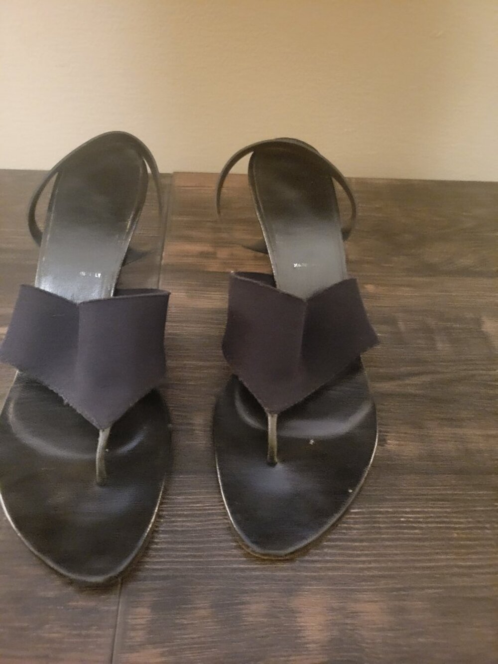 Helmut Lang thong sandals with stacked heels and elasticized rubber ankle strap